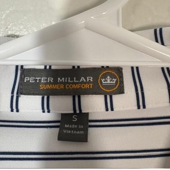 Peter Millar Polo Shirt Mens Small White Blue Stripe Summer Comfort Golf Stretch - Picture 3 of 7